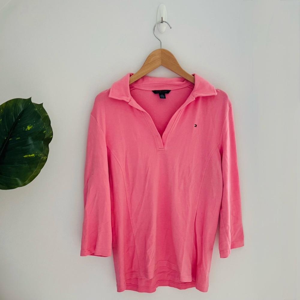 TOMMY HILFIGER | Pink Long Sleeve Polo Size Large